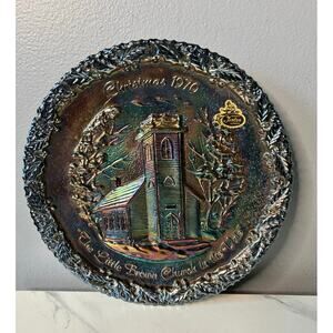 Vintage Fenton Christmas 1970 Plate – Little Brown Church in the Vale